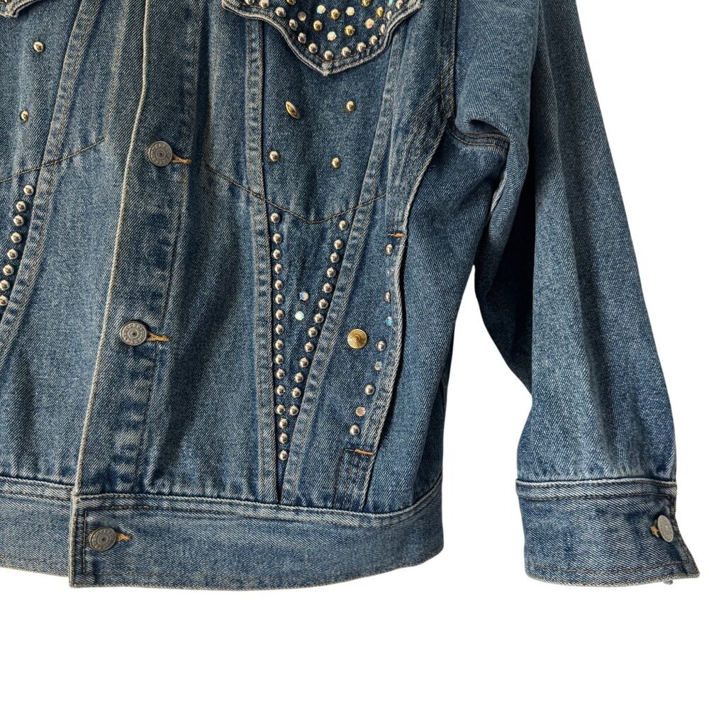 Y2K Freego Shades Of Blue Womens Embellished Oversize Denim Jacket, Size S - Picture 4 of 10